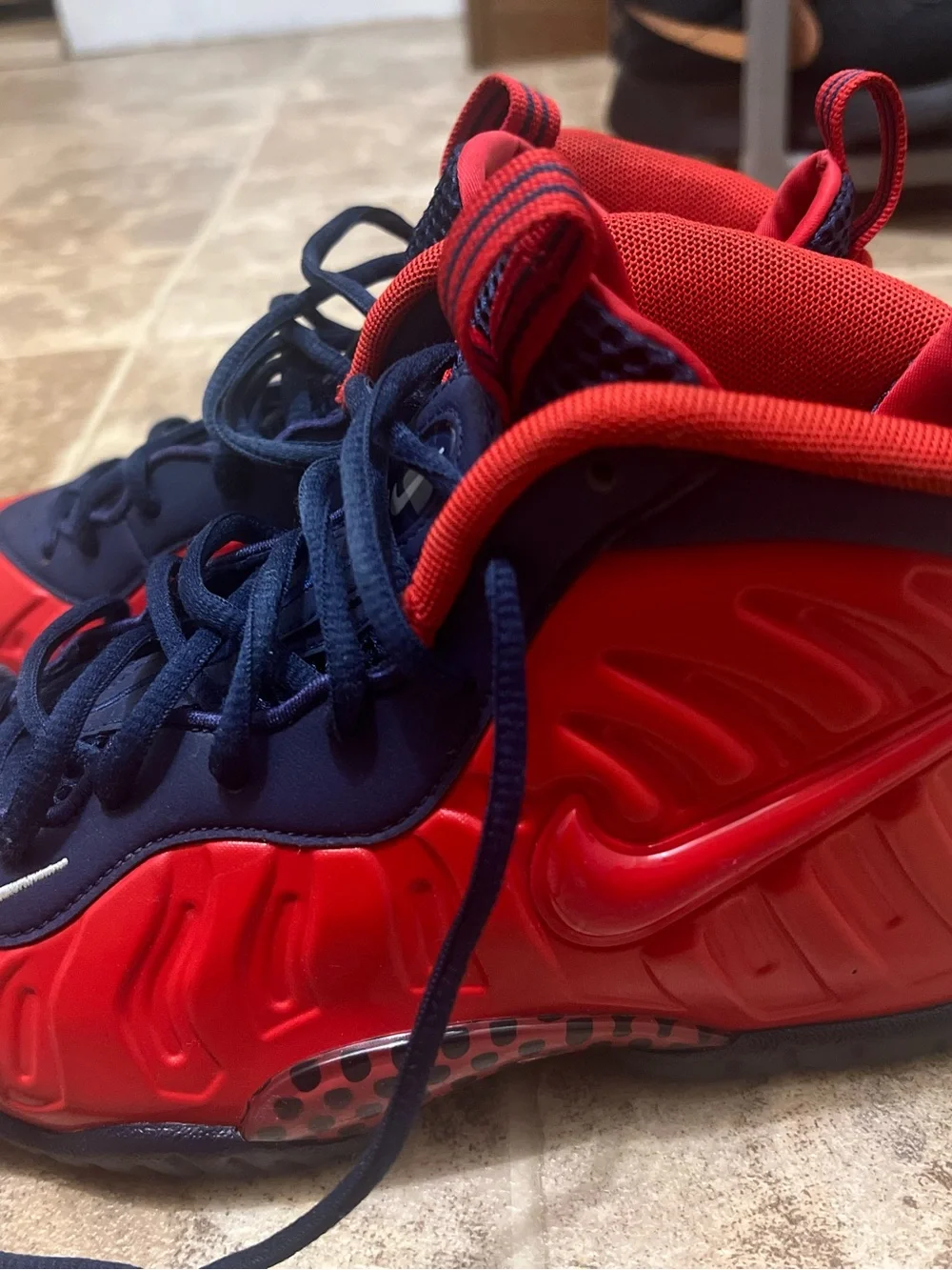 Nike Kids Red and Navy Foamposite-Style Sneakers